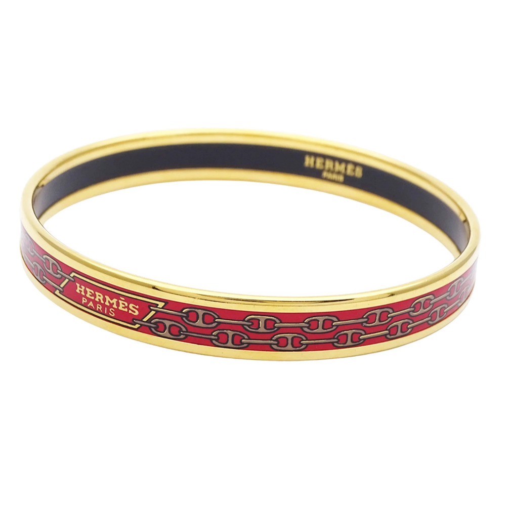 Hermes HERMES Bangle Email PM Women's Brand Metal Gold Red Cloisonné